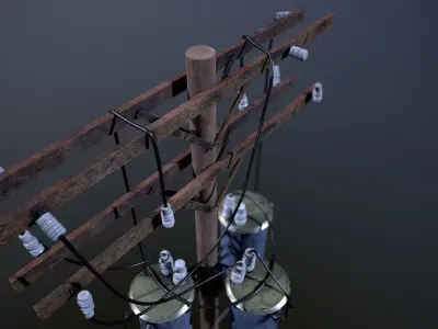 Old Power Pole Low-poly 3D model