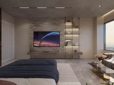 Modern Bedroom Interior Scene Ready to Render 3D model