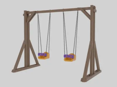 Playground Wooden Double Swing - 01 3D model