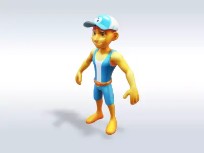 3D Cartoon character t pose muscle strong man sport gym Low-poly 3D model
