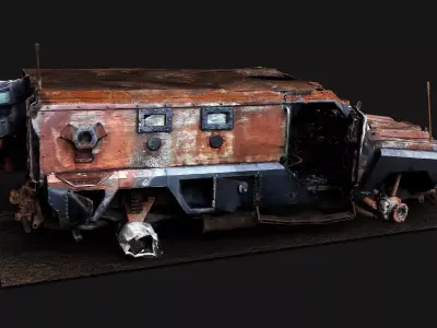 war destroyed vehicle burned wreck PBR photogrammetry Low-poly 3D model