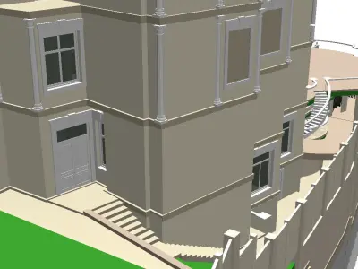 6 floor hotel with a complex terrain Low-poly 3D model