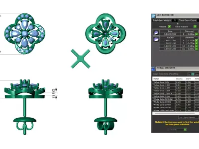 Diamond Clover Stud Earrings For Women        3D print model