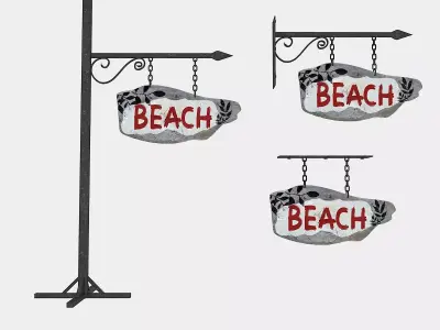 old wooden beach sign 02 Low-poly 3D model