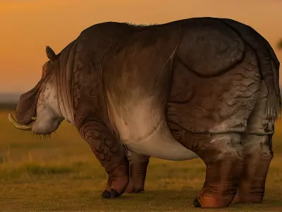 Realistic 3D Hippopotamus Model  Game Ready C4dFBXOBJ3DS Formats Low-poly 3D model