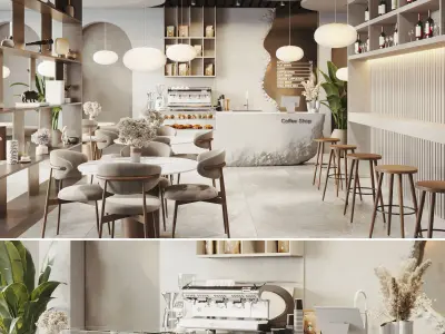 Modern Minimalist Coffee Shop Interior 3D model