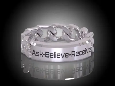 Law of Attraction Cuban Chain Ring - Ask - Believe - Receive 3D print model