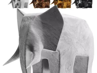  Elephant statues Low-poly 3D model