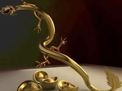 Chinese dragon and Chinese Gold Ingot 3D model