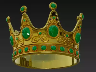 Luxury Golden Crown with Emerald Gems 3D model