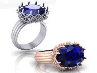 oval pave setting high luxury jewelry ring 3D print model