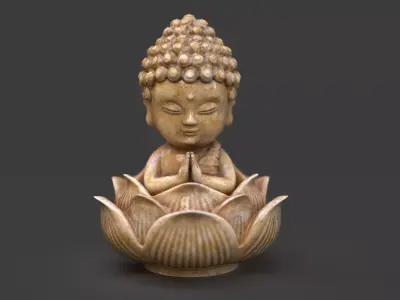 Baby Buddha sitting in lotus statuette 3D model