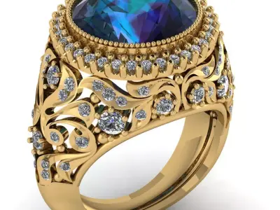Beautiful female luxury ring with leaves 3D print model