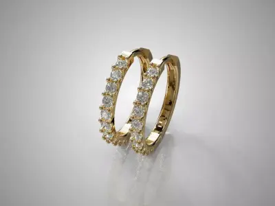 Gold Hoop Earrings with Prong-Set Diamonds 3D Print Model 3D print model