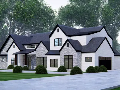 American Exterior House Design Classic Modern Country Home 3D model