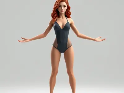 Redhead Female Swimsuit Model  Rigged and Animated Low-poly 3D model