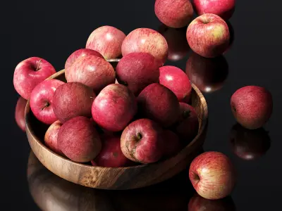Apples in a wooden bowl Low-poly 3D model