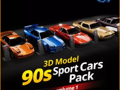 90s sports cars pack 3D model