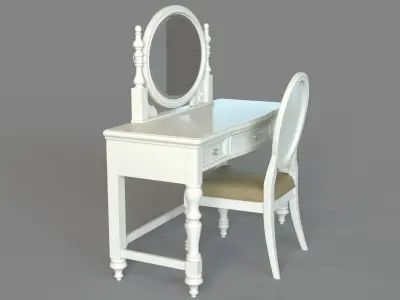 Vanity Set With Mirror And Chair White 3D model