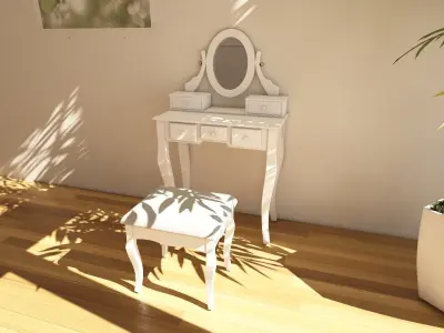 makeup table ashley wood vanity set 3D model Low-poly 3D model