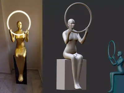 female statue lamp on table 3D print model