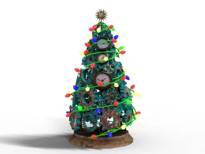 Steampunk tree for Christmas Low-poly 3D model