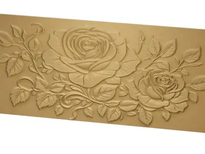 modern rose panel wall decor set relief stl mural CNC 302 3D model
