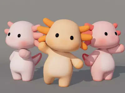 Rigged Cartoon Axolotl Low-poly 3D model