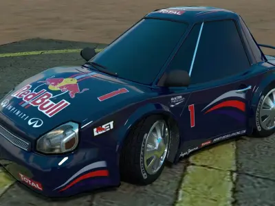 Rigged low poly cartoon racing car RED BULL Low-poly 3D model