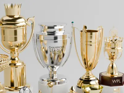 T20 Cricket league trophies pack Low-poly 3D model
