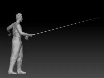 FISHERMAN 2 man holding fishing pole 3D print model