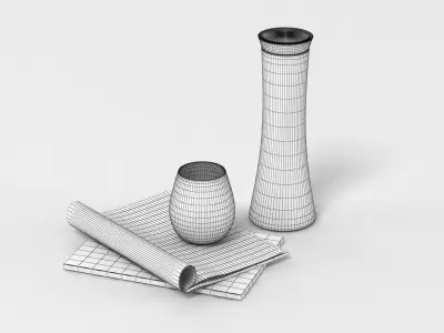 Carafe glass bottle and book 3D model