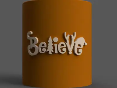 Christmas candle holder with believe relief sharp version 3D print model