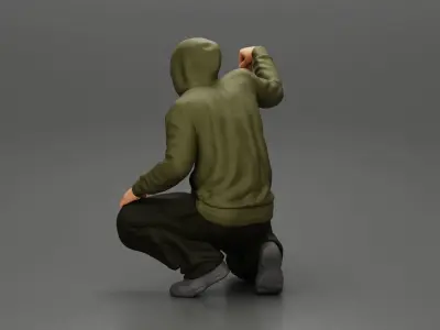 gangster homie in hoodie sitting holding a baseball bat 3D print model