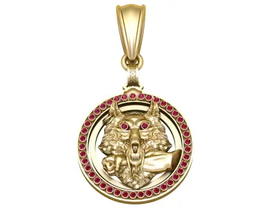 wolf head gold pendant 3D print model