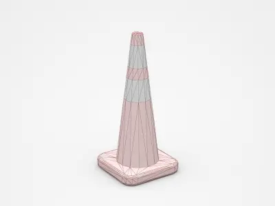 Red Traffic Cone With White Stripes 3D model