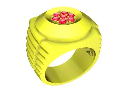 Round Cluster Gemstone Signet Ring Jewelry Model 4461 3D print model