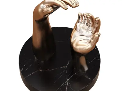 Two decorative hands on a round stand 3D model