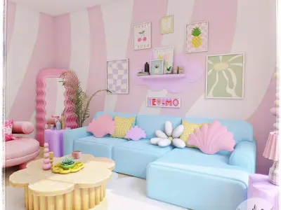 Pastel Living Room Blender Scene 3D model