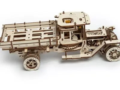 3D Wooden Vintage Truck Mechanical Puzzle Model 3D model