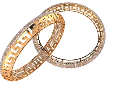 77 Greek key Gold Bangle with Intricate Pattern 62MM-17gm 3D print model