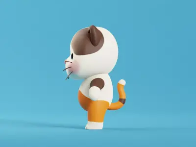 Cartoon Cat Chibi Kawaii Character  Low-poly 3D model
