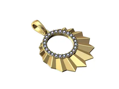 Diamond halo sunburst faceted pendant with bail 3D print model