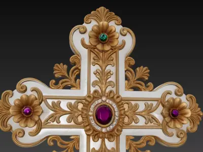 Golden Harmony Cross - Ornamental Baroque Religious Sculpture 3D print model