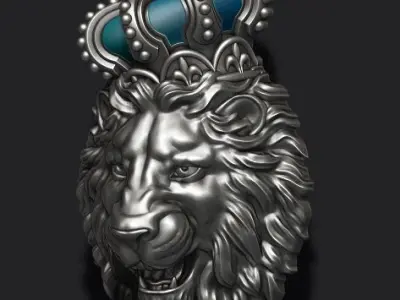 Lion pendant with crown v4 004 3D print model