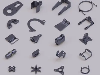 100 elementary industrial parts 3D model