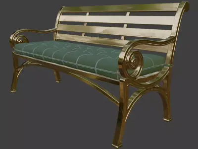 Luxury Gold Metal Frame Tufted Bench 3D Model 3D model