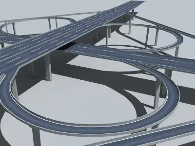 Highway Viaduct flyover  Low-poly 3D model