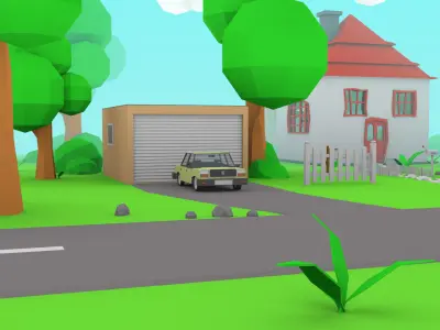 Cartoon house toy car Free low-poly 3D model