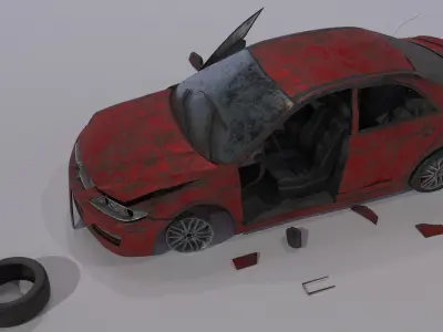 Wrecked destroyed Sedan car 3D model